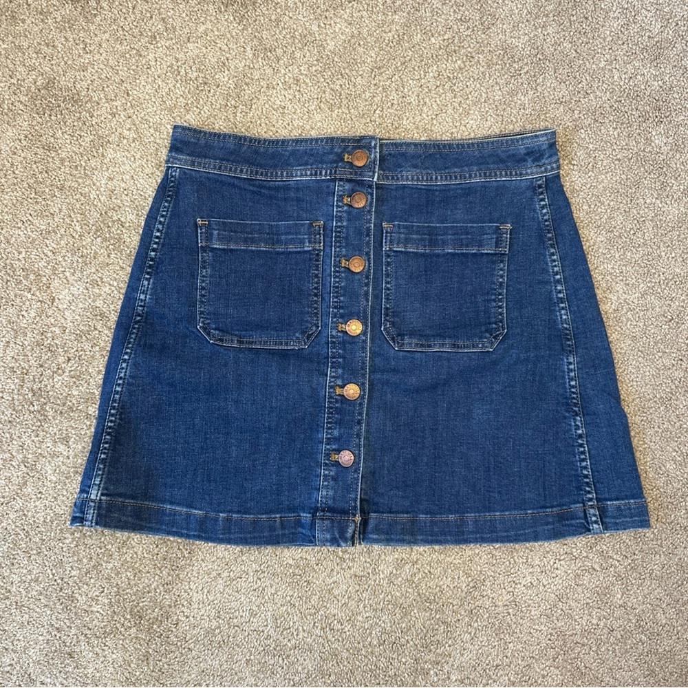 New Denim Button-Front A-Line Mini Skirt